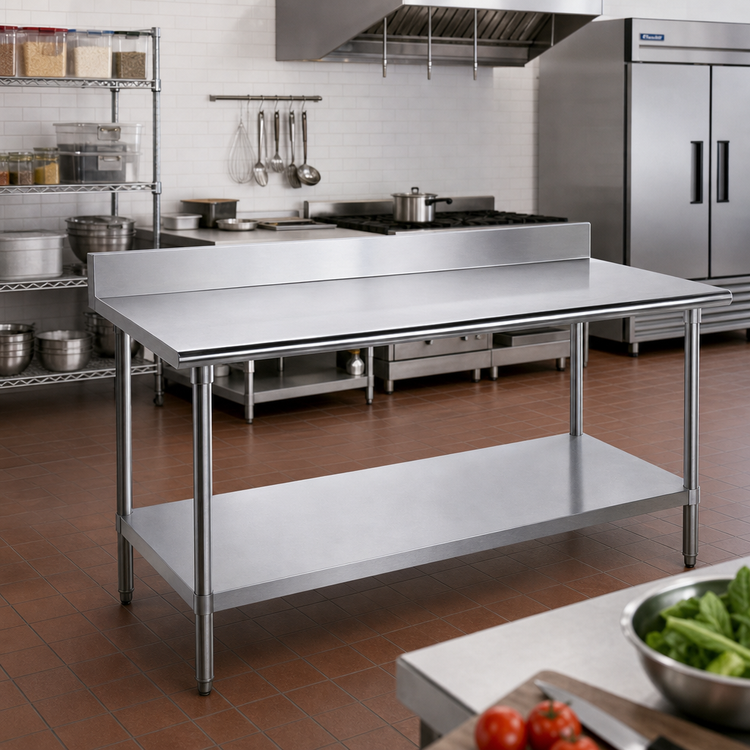 Product image #2 for Advance Tabco 108-Inch x 30-Inch Stainless Steel Work Table with 5-Inch Backsplash and Adjustable Galvanized Undershelf