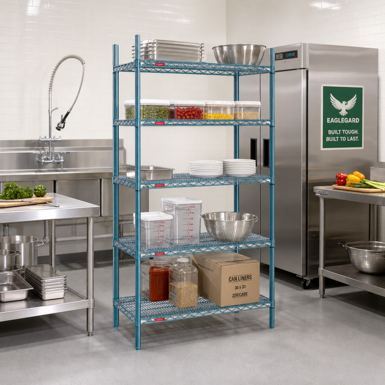 Product image #2 for EagleGard 5-Tier Starter Wire Shelving Unit, 30 x 18 x 74 Inches, Blue-Green Hybrid Epoxy Finish