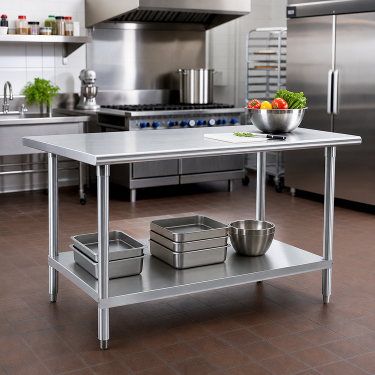 Product image #2 for Advance Tabco 60-Inch x 36-Inch Flat Top Stainless Steel Work Table with Adjustable Undershelf