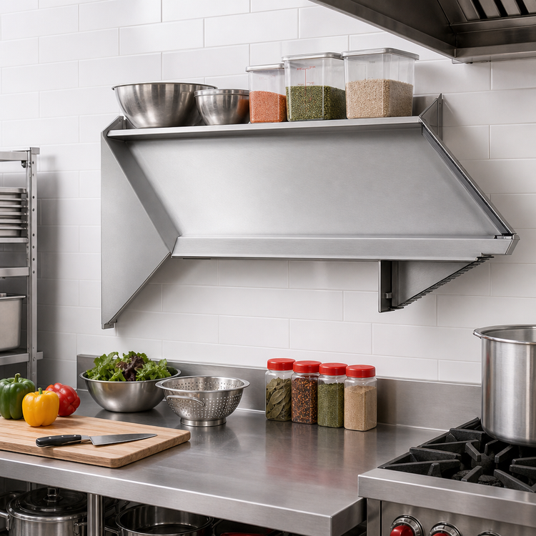 Product image #2 for Eagle Group Wall-Mounted Solid Slanted Rack Shelf, 42 x 21 Inches, Right-Side Drip Tube, 304 Stainless Steel