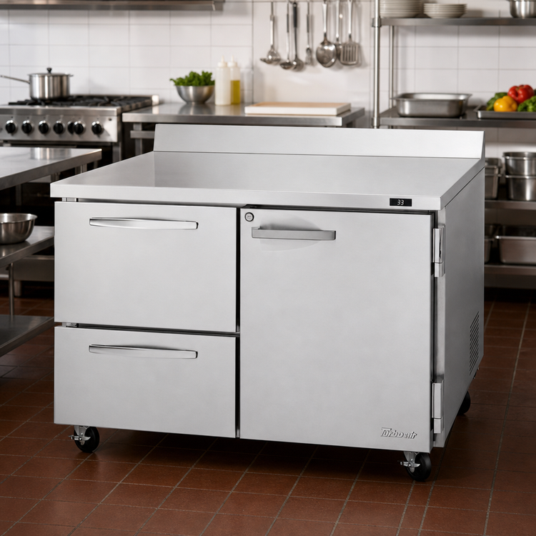 Product image #3 for Turbo Air PRO Series 48-1/4-Inch Wide Two-Section Worktop Refrigerator with 1 Door and 2 Drawers