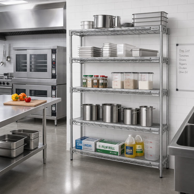 Product image #2 for EagleGard 5-Tier Add-On Wire Shelving Unit, 60"W x 18"D x 86"H, Hybrid Epoxy Finish