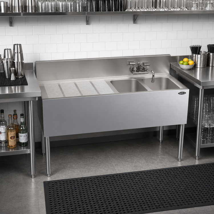 Product image #2 for Krowne Royal Series Stainless Steel Two-Compartment Underbar Sink Unit with Left Drainboard and Faucet, 48 x 19 Inches