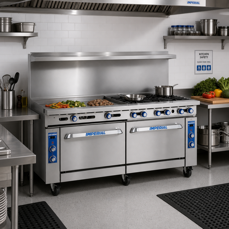 Product image #2 for Imperial Pro Series 72-Inch Gas Restaurant Range with 2 Open Burners, 60-Inch Griddle, Convection Oven, and Cabinet Base