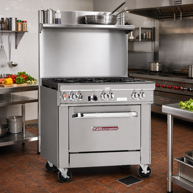 Product image #2 for Southbend Ultimate 36-Inch Gas Restaurant Range with Charbroiler Top, Cabinet Base, and Hi-Shelf