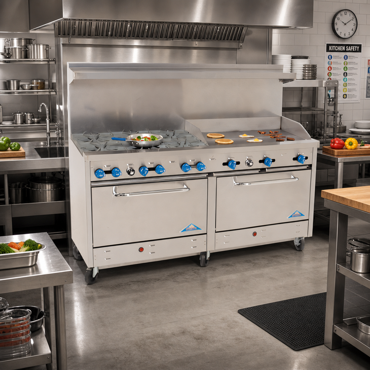 Product image #2 for Comstock-Castle 72-Inch Commercial Gas Range with 6 Star Burners, 36-Inch Griddle, and Double Ovens