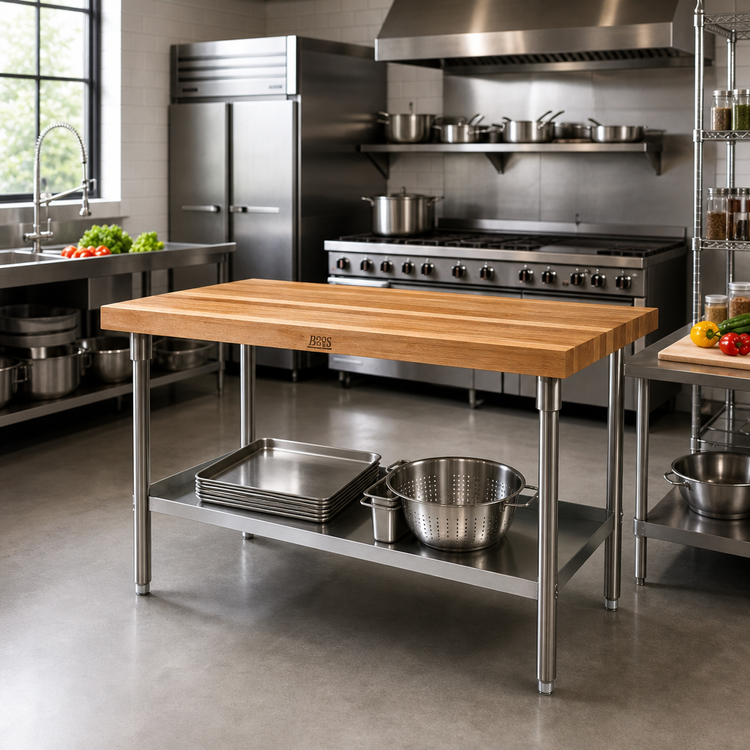 Product image #2 for John Boos 72-Inch Northern Hard Rock Maple Wood Top Work Table with Adjustable Undershelf