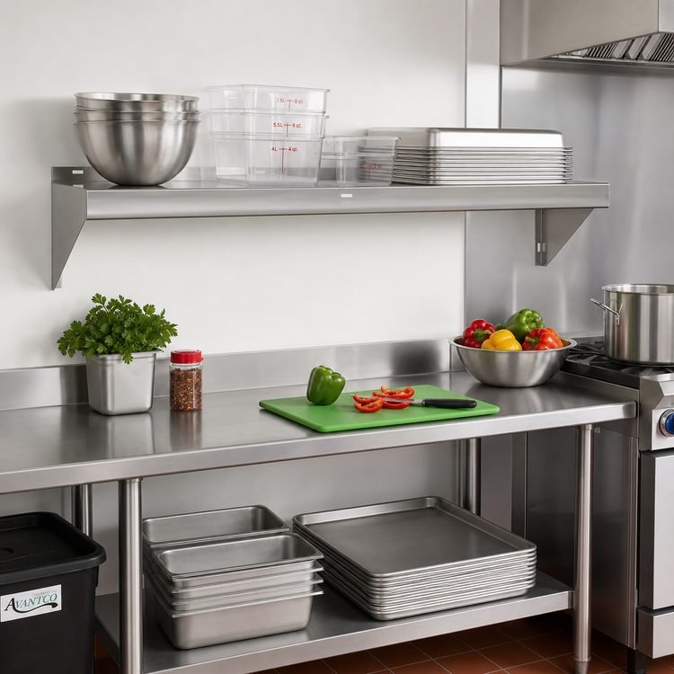 Product image #2 for Advance Tabco Special Value Series Wall Shelf, 36 in. W x 15 in. D, 18-Gauge 430 Stainless Steel