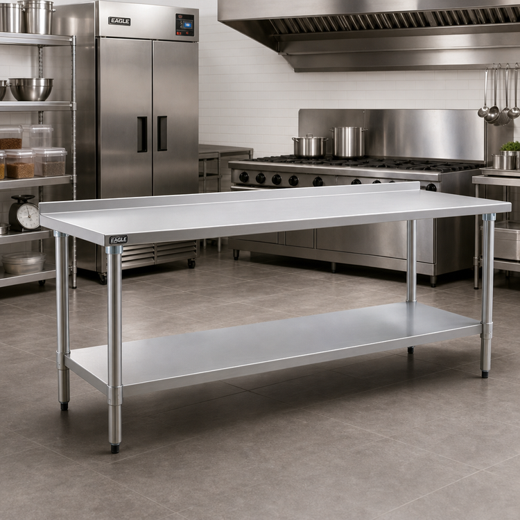 Product image #2 for Eagle Deluxe Series 108-Inch W x 36-Inch D Stainless Steel Work Table with Rear Upturn and Adjustable Undershelf