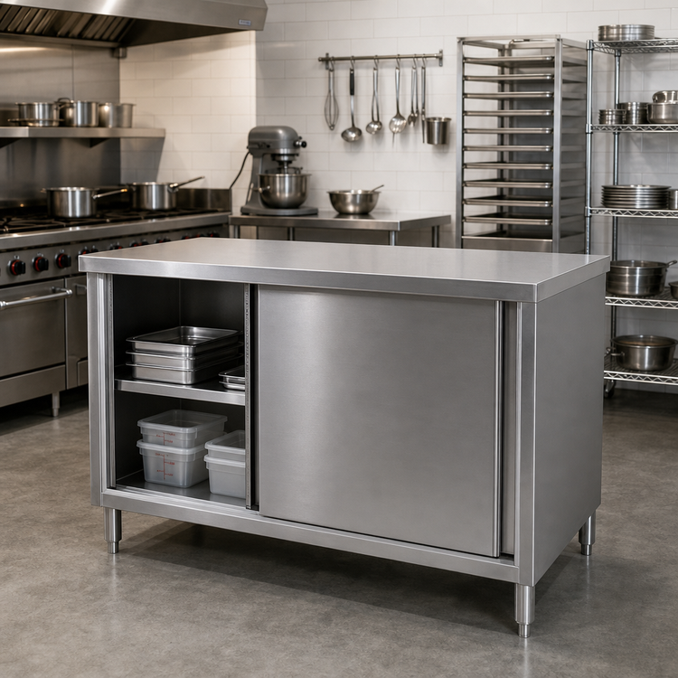Product image #2 for 72" x 30" Stainless Steel Enclosed Work Table with Sliding Doors and Shelf