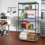 Thumbnail image #2 for Quantum WR74-1836WPM Stationary 4-Tier Wire Plastic Mat Shelving Unit, 36W x 18D x 74H, Green Epoxy Antimicrobial Finish