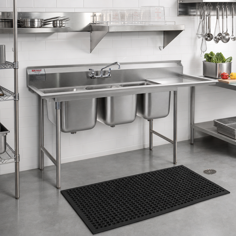 Product image #2 for Eagle Group 414 Series Coved Corner Three-Compartment Sink with 24-Inch Right Drainboard
