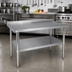 Thumbnail image #2 for 48-Inch x 30-Inch 18-Gauge Stainless Steel Work Table with 2-Inch Backsplash and Adjustable Undershelf