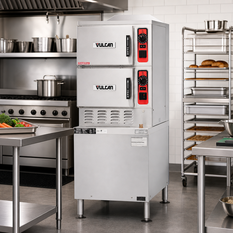 Product image #3 for Vulcan C24DA10 10-Pan Two-Compartment Direct Steam Convection Steamer on Cabinet Base