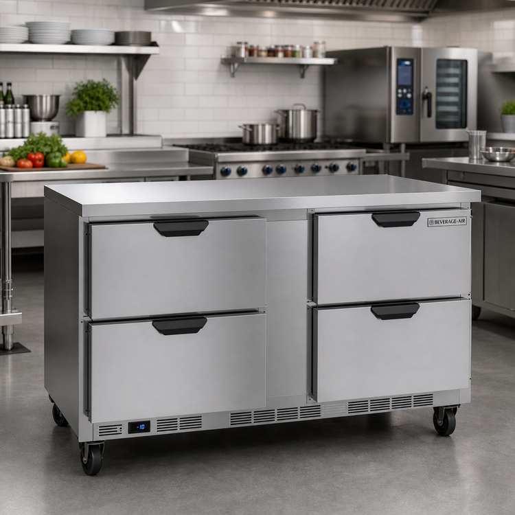 Product image #2 for Beverage-Air WTFD60AHC-4-FLT 60-Inch Two-Section Flat Top Worktop Freezer with 4 Drawers