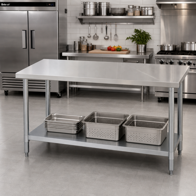 Product image #2 for Turbo Air 60 Inch x 30 Inch Stainless Steel Flat Top Work Table with Galvanized Undershelf