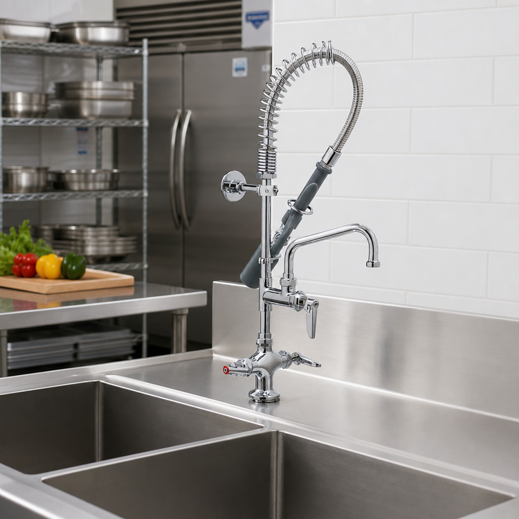 Product image #2 for T&S Brass Mini Pre-Rinse Deck Faucet with 8-Inch Add-On Faucet