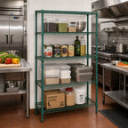 Thumbnail image #2 for Quantum WR86-2124P Stationary Wire Shelving Starter Kit, 24 x 21 x 86 Inches, 4 Shelves/4 Posts, Green Epoxy Antimicrobial Finish