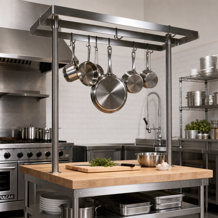 Product image #2 for John Boos Cucina Grande 48-Inch Table-Mounted Stainless Steel Pot Rack with 12 Hooks
