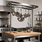 Thumbnail image #2 for John Boos Cucina Grande PRG48 48-Inch Table-Mounted Stainless Steel Pot Rack with Triple Flat Bar and 12 Hooks