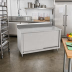 Thumbnail image #2 for John Boos 4CS4R5-3060 60" x 30" 14-Gauge Stainless Steel Cabinet Base Work Table with Sliding Doors and 5" Backsplash