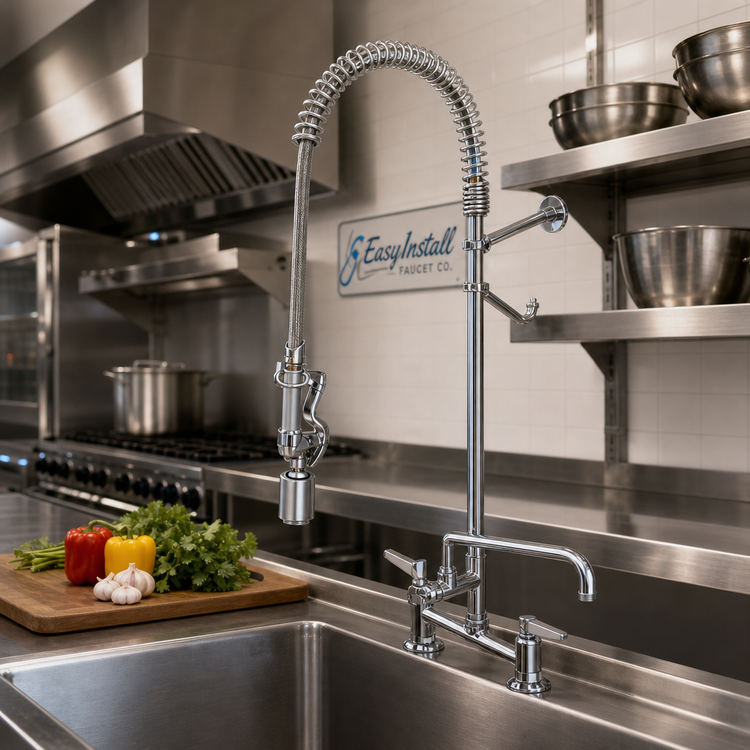 Product image #2 for EasyInstall 8-Inch Adjustable Deck Mount Pre-Rinse Unit with 12-Inch Swing Spout and 0.65 GPM Spray Valve