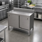 Thumbnail image #2 for John Boos EBHS4R5-2436 Enclosed Stainless Steel Work Table with Cabinet Base, 36"W x 24"D, 14-Gauge 300 Series Top, 5" Backsplash