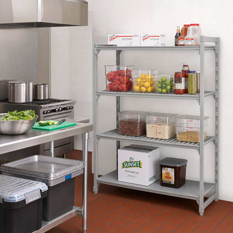 Product image #3 for Cambro Camshelving Premium 4-Tier Vented-and-Solid Add-On Polymer Shelving Unit, 24 x 48 x 64 Inches, Speckled Gray