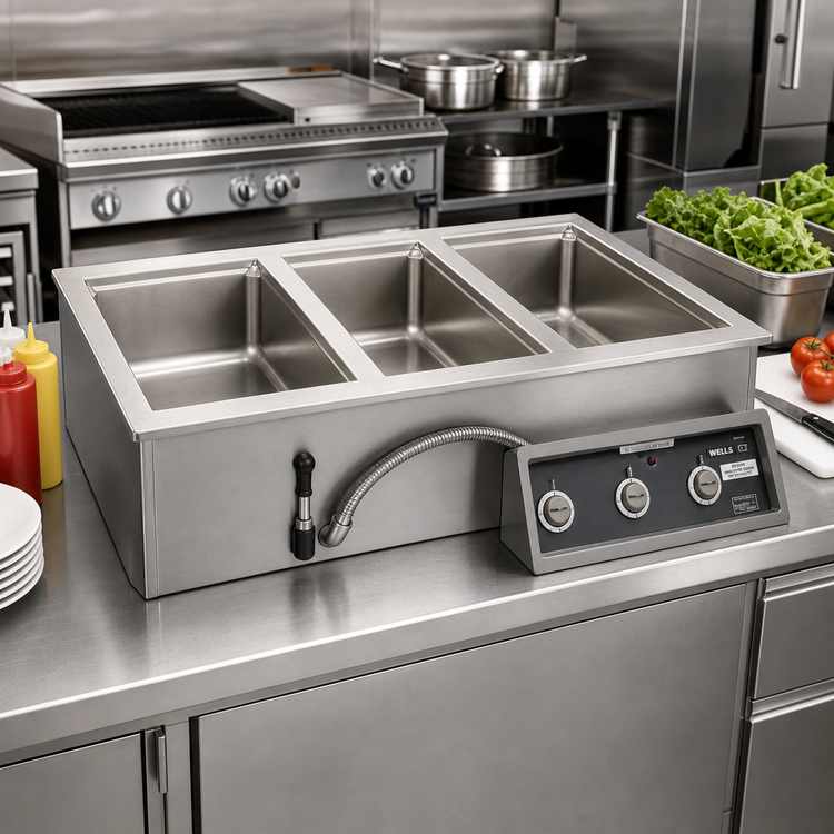 Product image #2 for Wells MOD-327TDM Built-In Top-Mount Electric Hot Well Food Warmer, 3 Openings