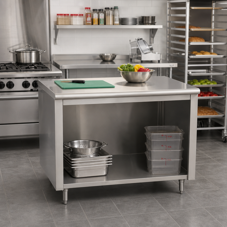 Product image #2 for Advance Tabco Special Value Economy 60"W x 30"D 16-Gauge 304 Stainless Steel Flat Top Open Base Work Table