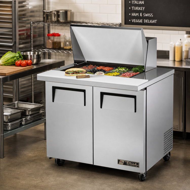 Product image #2 for True TSSU-36-15M-B-HC Mega-Top Solid-Door Sandwich/Salad Prep Table with 15 1/6 Size Pans