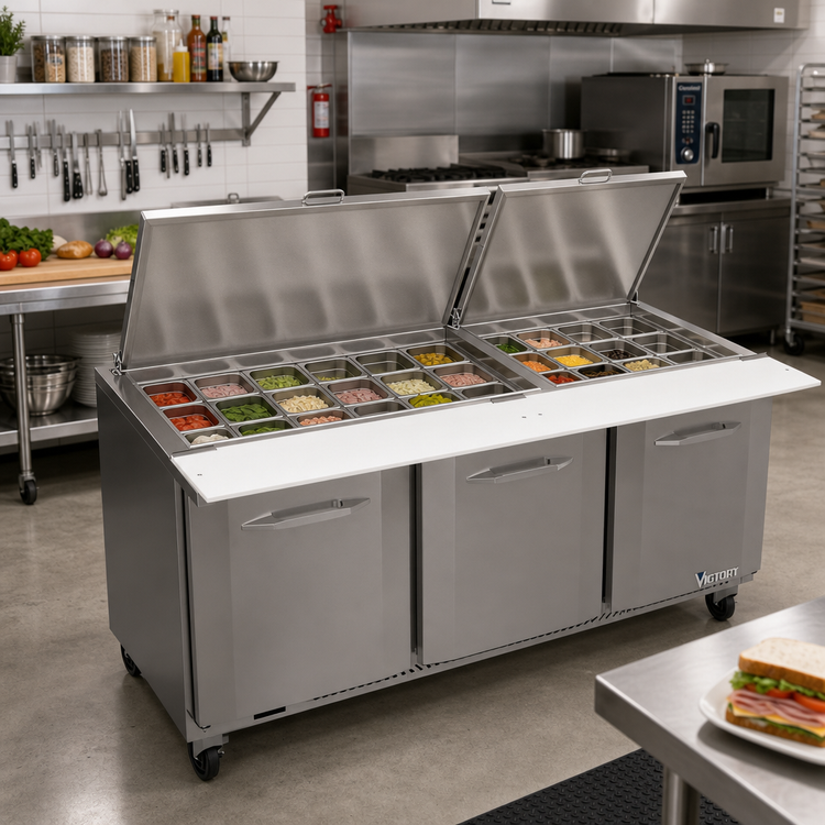 Product image #3 for Victory UltraSpec V-Core 72-Inch Three-Section Sandwich Prep Mega Top Refrigerator