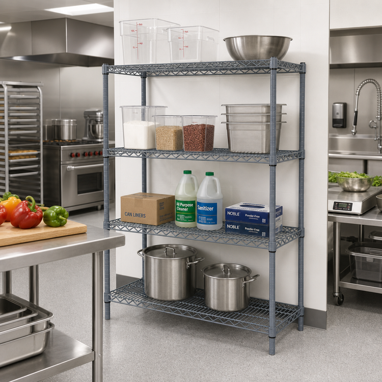 Product image #2 for Quantum 24" W x 18" D x 54" H Wire Shelving Starter Kit, 4-Shelf, Gray Epoxy Antimicrobial Finish