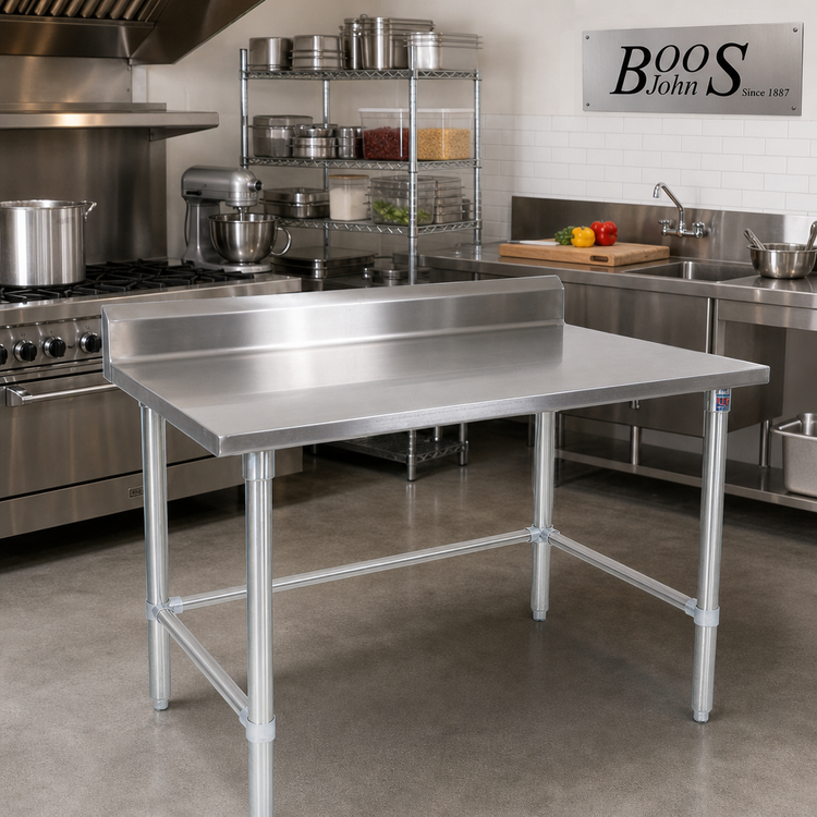 Product image #2 for John Boos Stallion 72-Inch x 36-Inch Stainless Steel Work Table with 5-Inch Backsplash and Galvanized Base