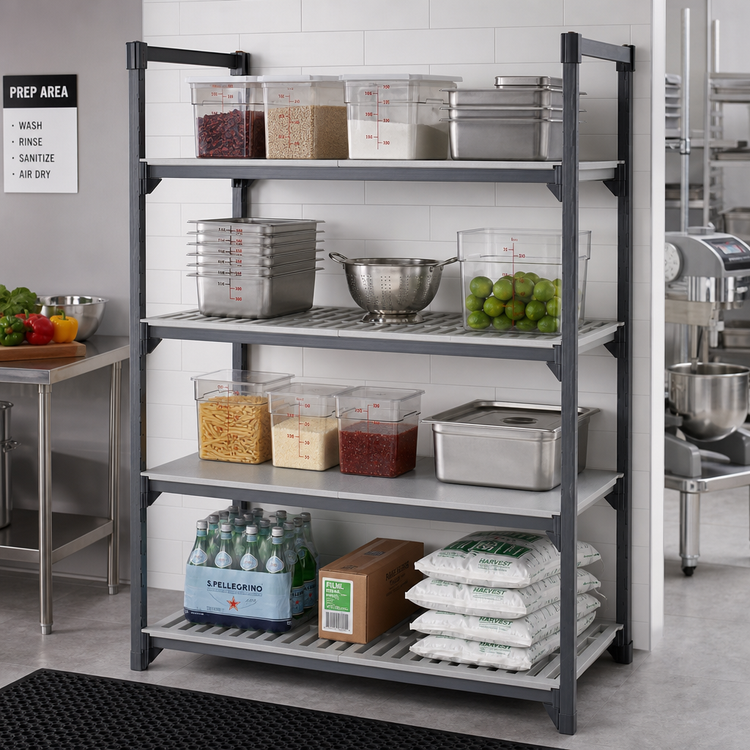 Product image #2 for Cambro Camshelving Basics Plus 24 x 48 Inch 4-Shelf Vented and Solid Shelf Kit, Brushed Graphite