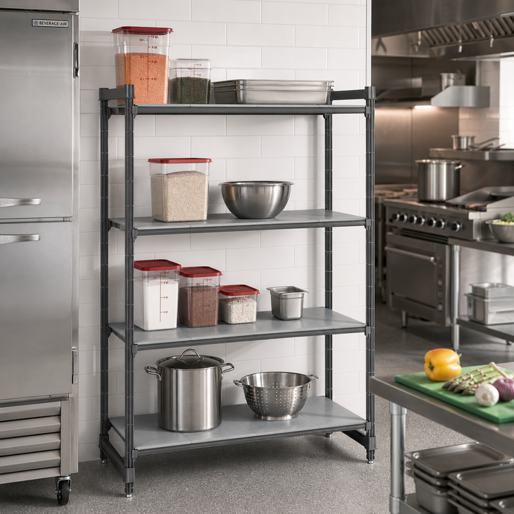 Product image #2 for Cambro Camshelving® Basics Plus 4-Tier Solid Stationary Starter Unit, 30W x 24D x 72H, Brushed Graphite