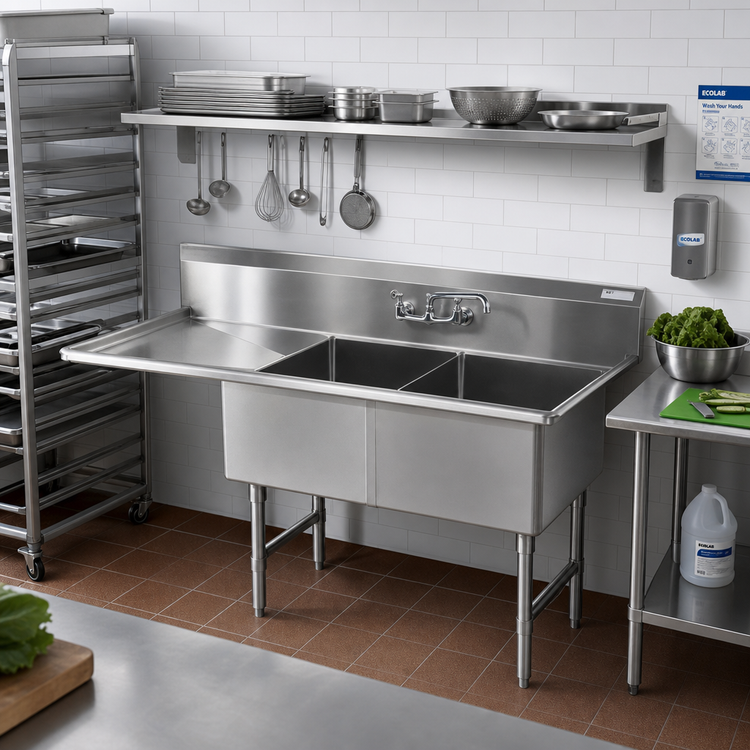 Product image #2 for John Boos B-Series 2-Compartment Stainless Steel Sink with Left Drainboard, 16 Gauge, 54-3/16 Inch x 25-1/2 Inch
