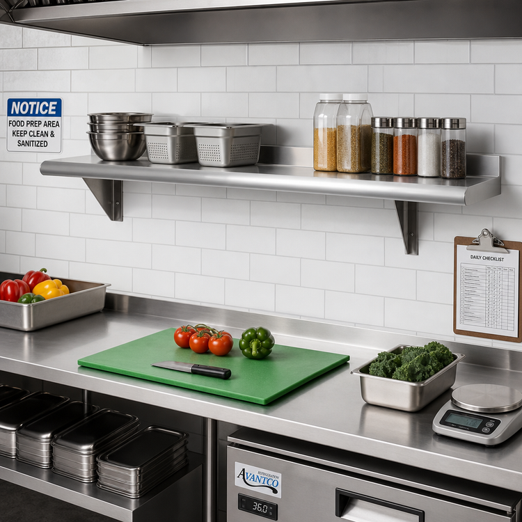 Product image #2 for Advance Tabco 72" x 18" Wall-Mounted Stainless Steel Shelf with Bullnose Edge, 16 Gauge 304 Satin Finish