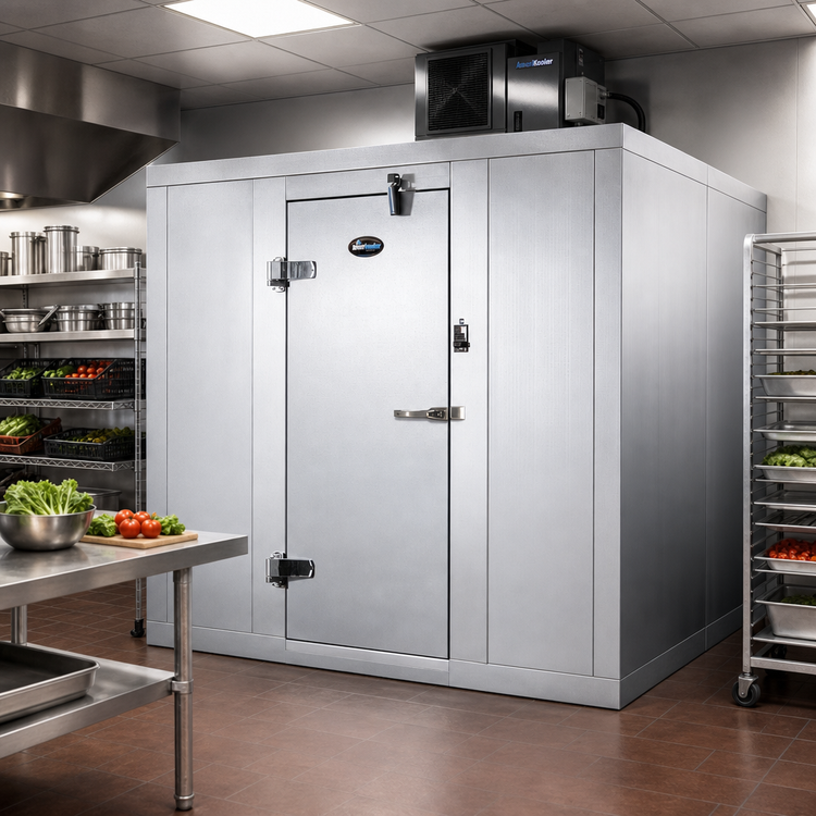Product image #2 for AmeriKooler Outdoor Quick Ship Walk-In Cooler, 6' x 8' x 7'-7" with Aluminum Floor and Remote R-448A Refrigeration