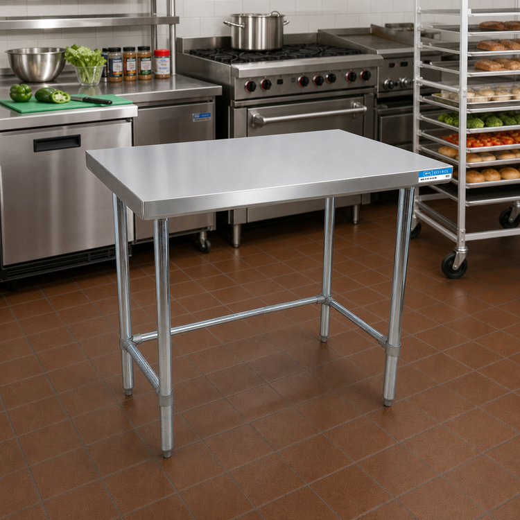 Product image #2 for BK Resources 30 x 24 Inch Flat Top Open Base Stainless Steel Work Table with Galvanized Legs