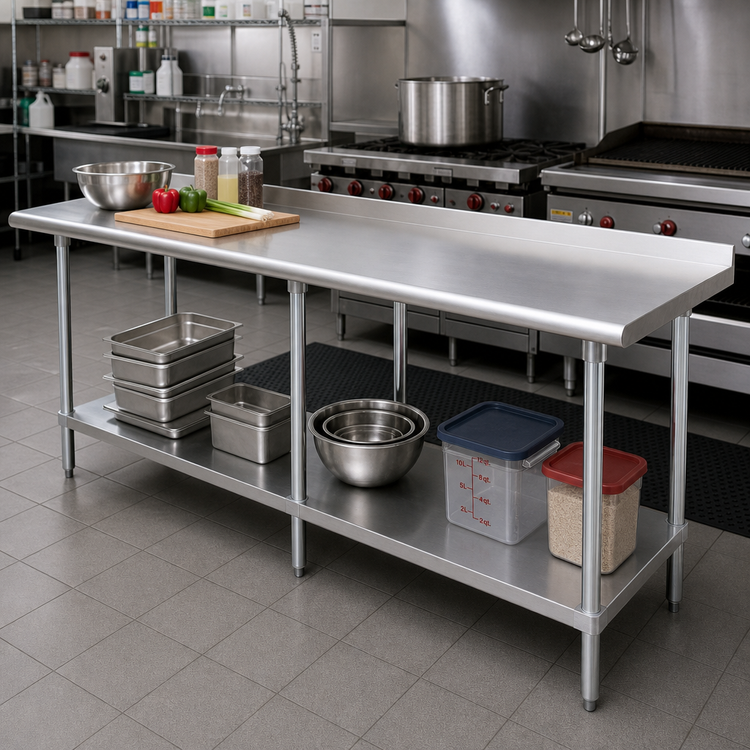 Product image #2 for Advance Tabco 120-Inch x 24-Inch 430 Stainless Steel Work Table with Adjustable Undershelf and Rear Up-Turn