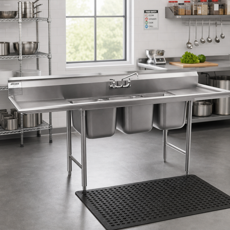 Product image #2 for Eagle Group 3-Compartment 304 Stainless Steel Sink with Legs, 58-3/4" W x 27-1/2" D