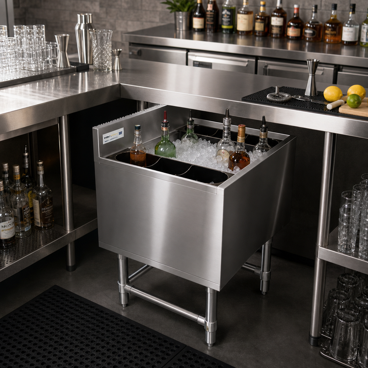 Product image #2 for 36-Inch Stainless Steel Underbar Ice Bin with 7-Circuit Cold Plate, 119 lb Capacity