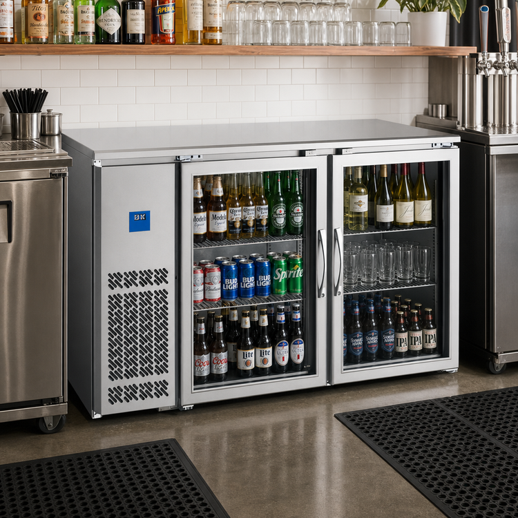 Product image #2 for BK Resources 61-Inch Stainless Steel Back Bar Refrigerator with 2 Glass Doors