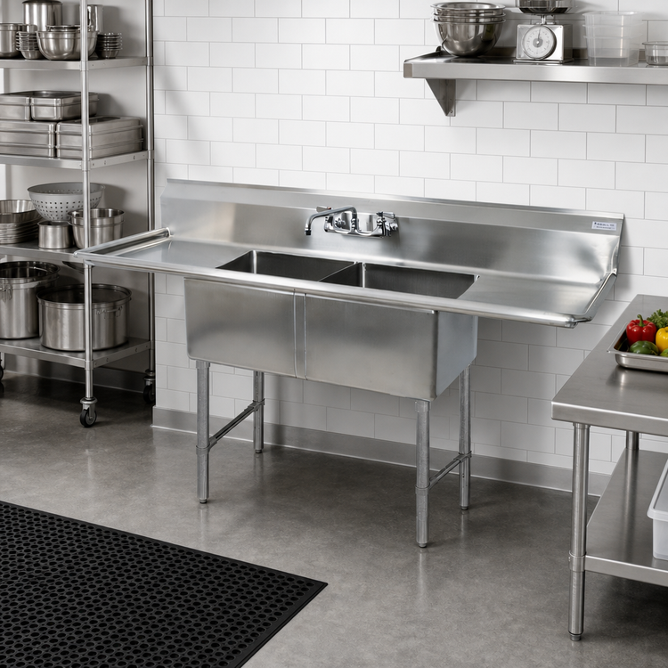 Product image #2 for 72-Inch Two-Compartment Stainless Steel Sink with Left and Right Drainboards