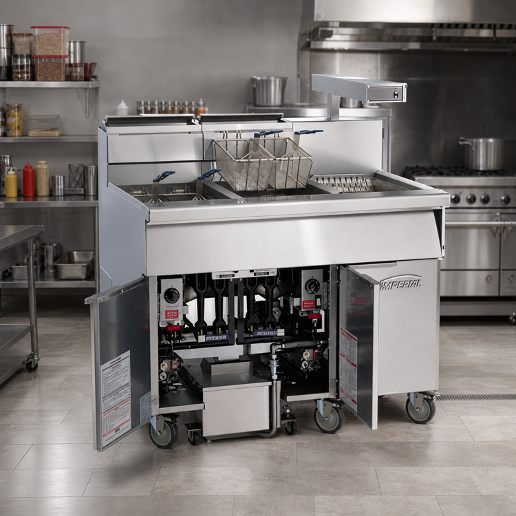 Product image #2 for Imperial 50 lb Gas Floor Model Fryer/Filter System with Computer Controls and Drain Station