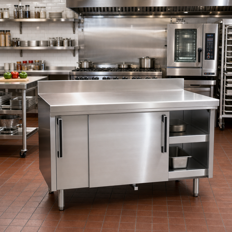 Product image #2 for La Rosa Refrigeration L-63184-32 Utility Stand with Sliding Doors, 84" Length