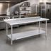 Thumbnail image #2 for Duke 120 Inch Long x 36 Inch Deep 14-Gauge 300 Series Stainless Steel Work Table with 1-1/8 Inch Straight Riser and Galvanized Undershelf