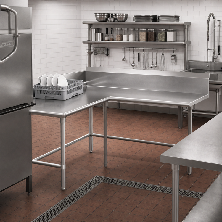 Product image #2 for John Boos Pro-Bowl L-Shaped Island Clean Dishtable, 60-Inch Machine-to-Corner x 96-Inch Corner-to-End, Right-to-Left, 14-Gauge 300-Series Stainless Steel