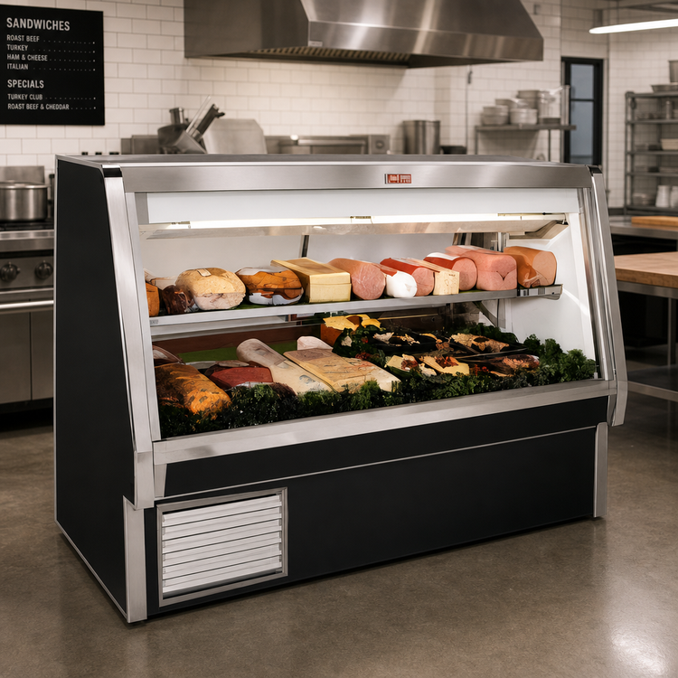 Product image #2 for Howard-McCray 34E Series 76.5-Inch Self-Contained Full-Service Straight Glass Deli Meat & Cheese Case, Black Exterior, LED Lighting
